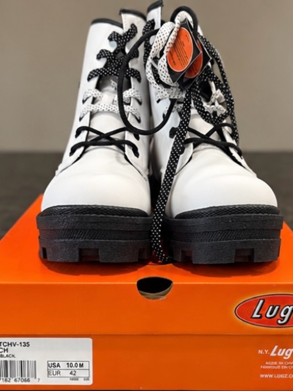 Lugz White Lace-Up Combat Boots with Black Soles